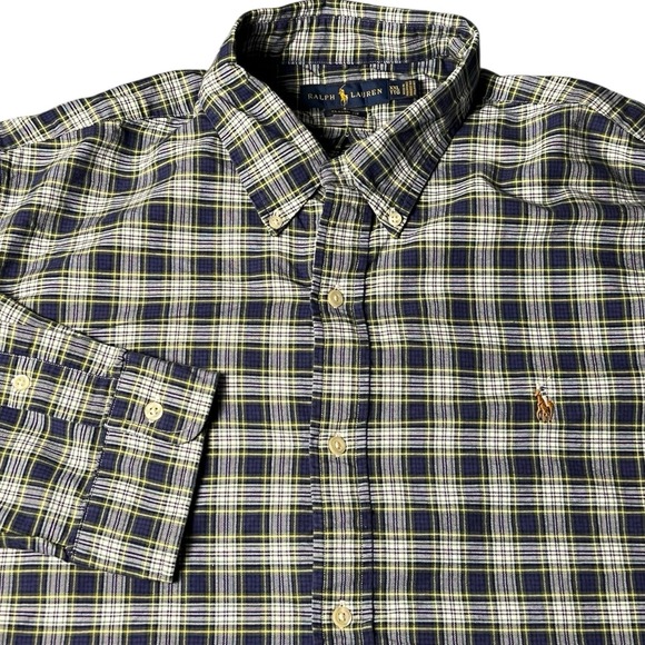 Polo Ralph Lauren Other - Polo Ralph Lauren Oxford Button Front Long Sleeve‎ Shirt Men's Plaid XXL Blue